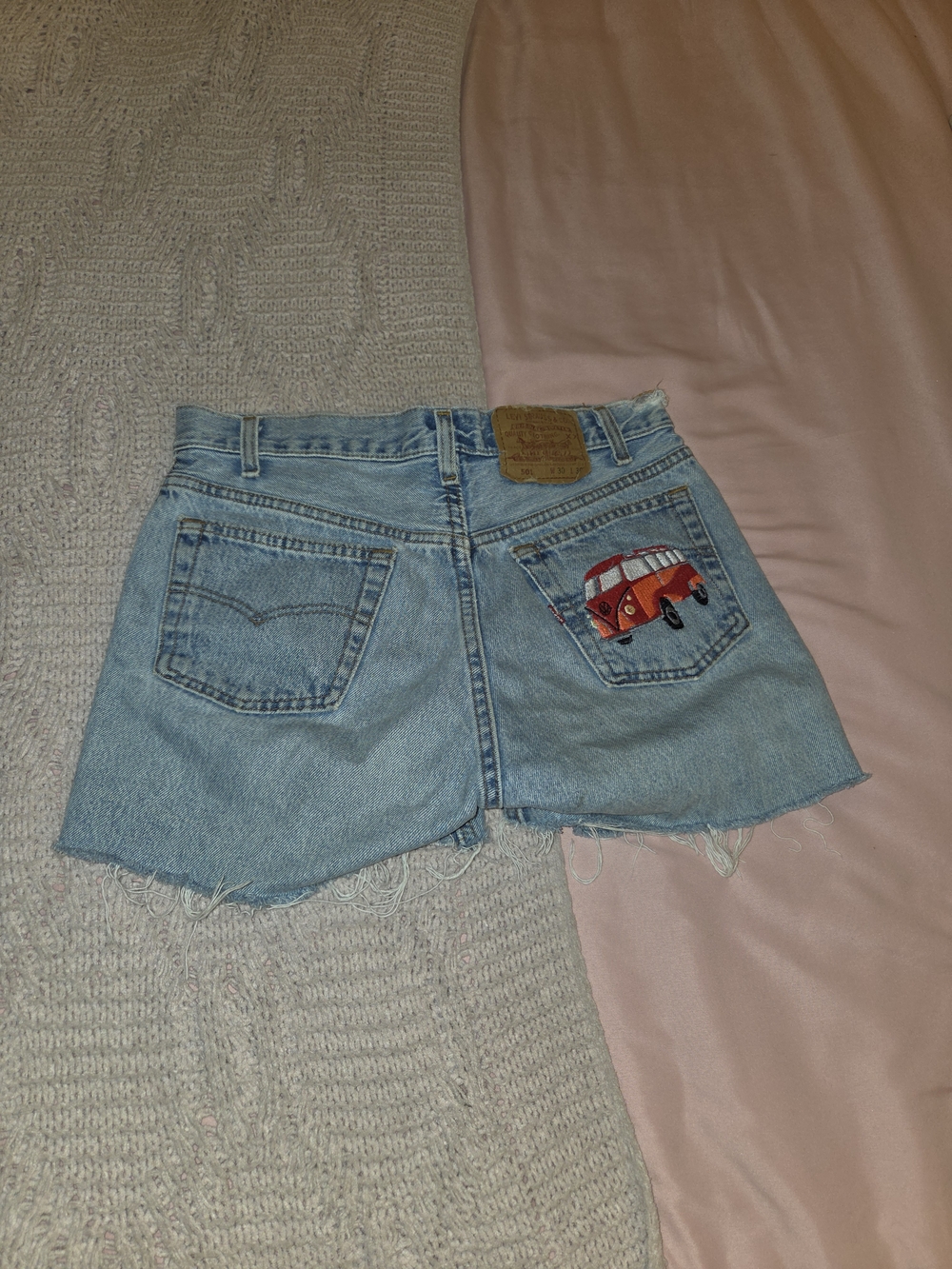 Levi's Light Blue Denim Cutoff Shorts with Red Van Patch